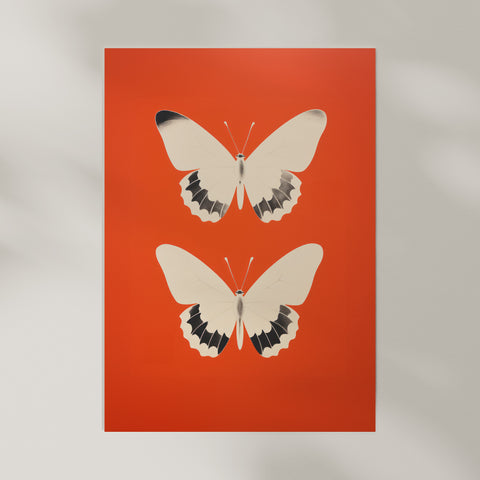 Art print of two butterflies on an orange background