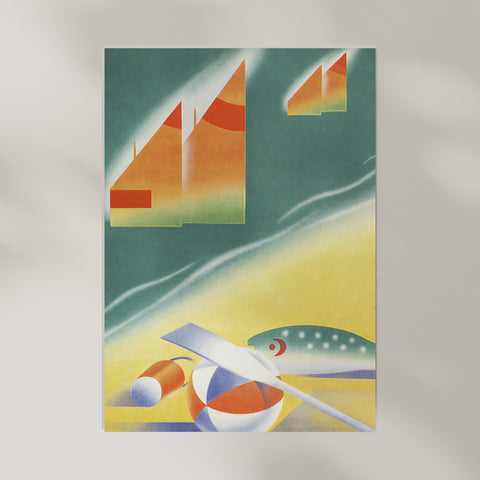 Abstract art print with geometric shapes.