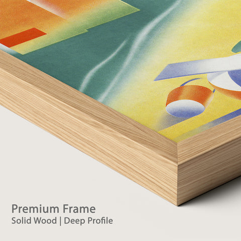 Framed abstract artwork with a premium natural wood frame.