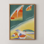 Framed abstract art print with geometric shapes.