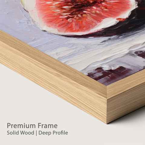 Framed artwork of a fig with a premium natural wood frame.