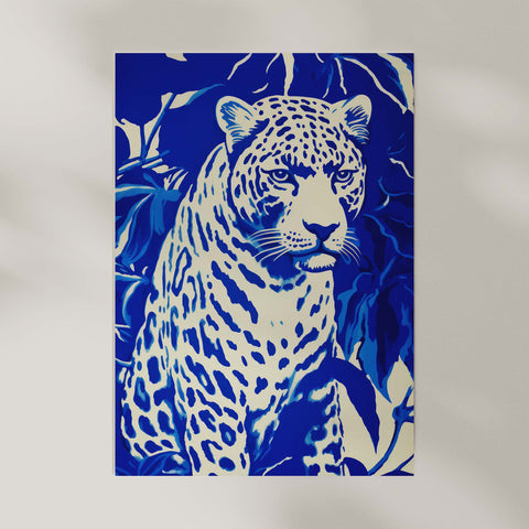 Art print blue leopard illustration.