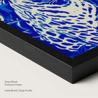 Framed artwork of a blue leopard in a onyx wood frame.