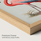 Flamingo illustration with a natural wood frame.