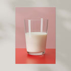 Art print of a glass of milk on a red and pink background.