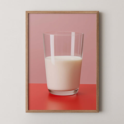 Minimalist wall art print titled Milk Modern showing a simple glass of milk against a clean background.