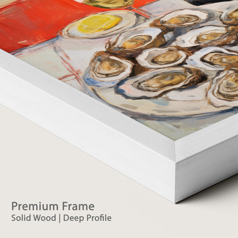 Framed artwork of oysters. chalk wood