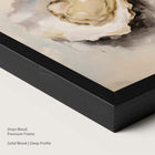 Artwork of an oyster placed within a onyx wood frame.