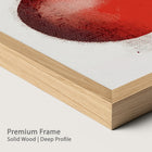 Close-up of a premium natural wood frame with a red pomegranate illustration.