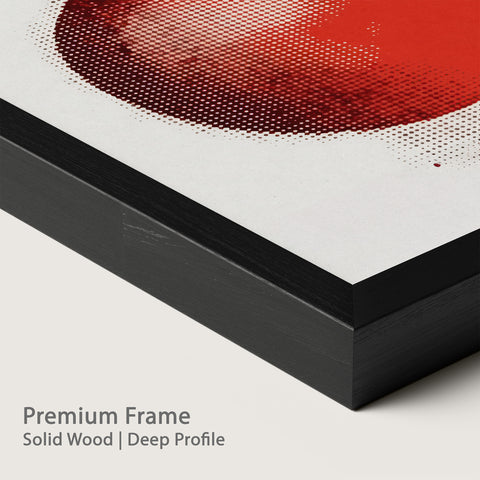 Close-up of a premium onyx wood frame with a red pomegranate illustration.