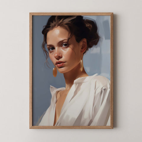 Portrait wall art print titled Quiet Power featuring a woman with soft lighting and a calm expression.