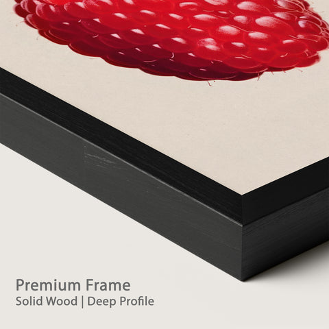 Close-up of a premium onyx wood frame with a raspberry artwork.
