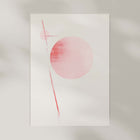 Abstract art print with a pink circle and red lines on a plain background