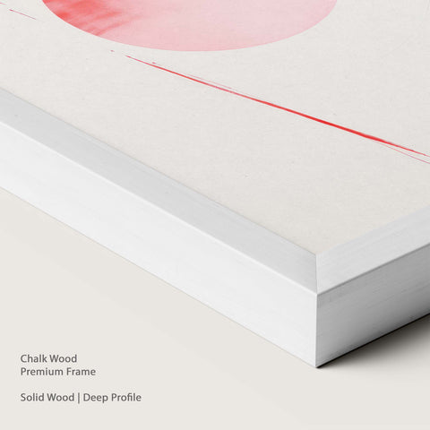 Chalk wood framed pink abstract artwork.