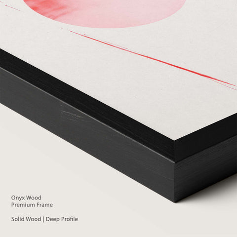 Onyx wood framed pink abstract artwork.