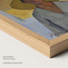 Painting of a figure with a Natural Wood Premium Frame on a neutral background.