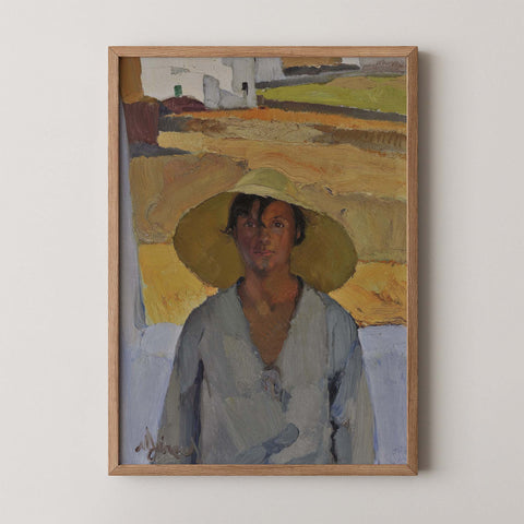 Classic style wall art print titled Sunfield Figure showing a figure in a sunlit countryside landscape.