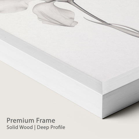 Framed Flower artwork in a chalk wooden frame.