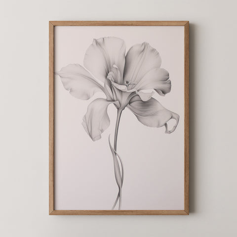 Framed art print of a monochrome flower.