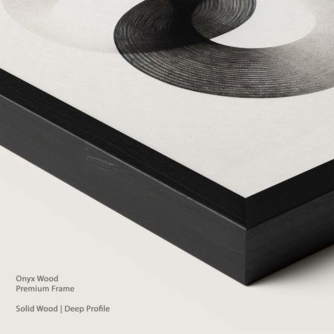 Onyx wood frame with monochrome abstract artwork.