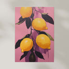 Art print of lemons on a pink background.
